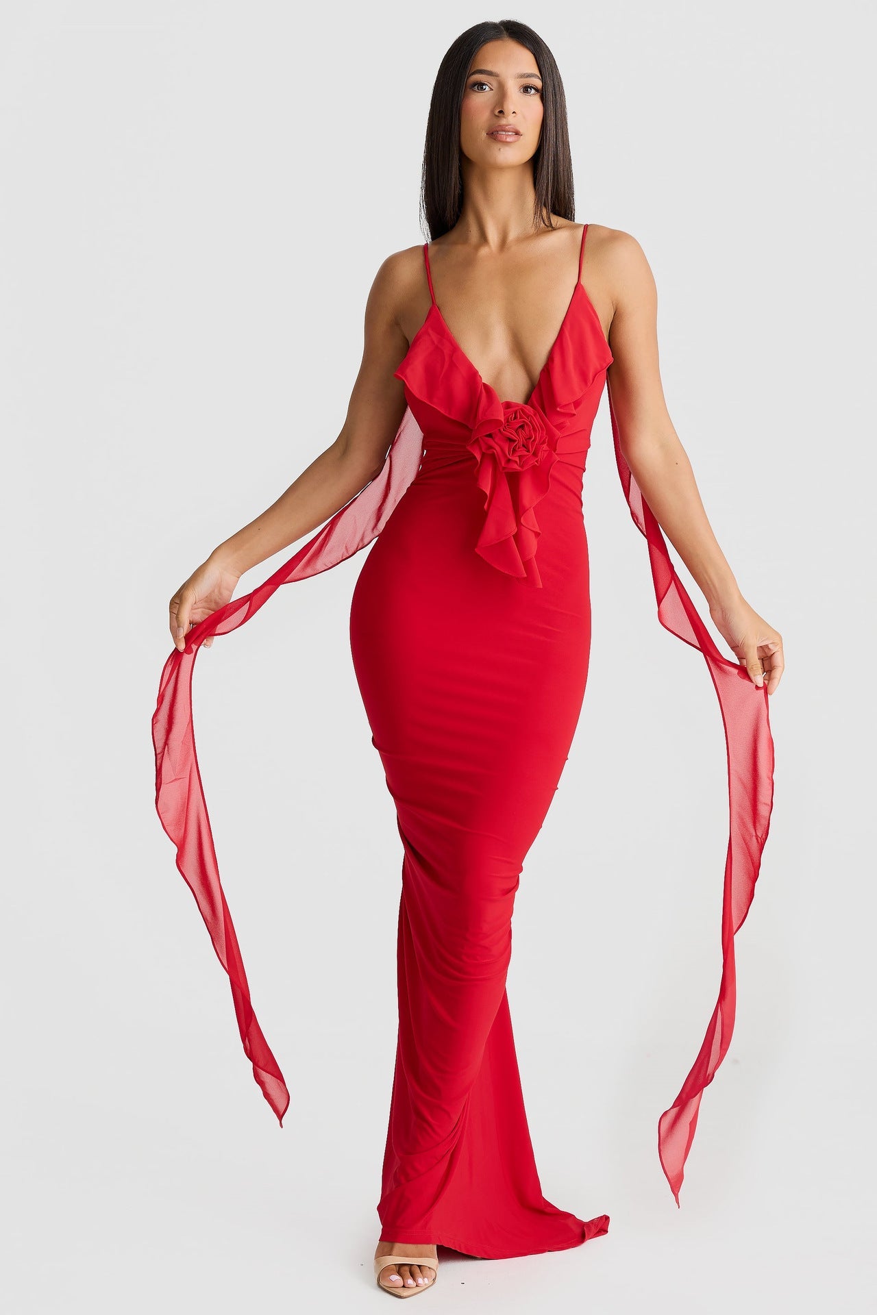 Women Summer Sexy Dress V Neck Backless Slim Fit Shoulder Strap Fishtail Evening Dress