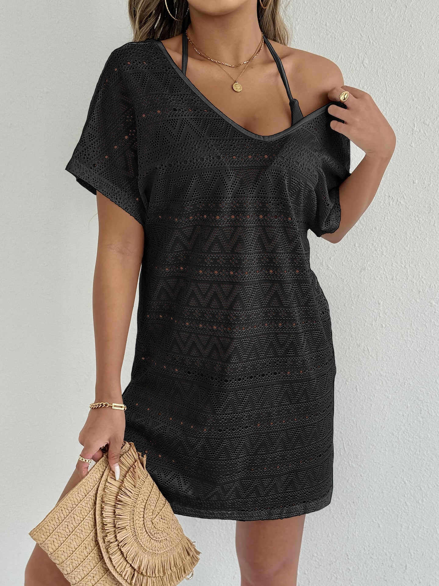 Women Beach Cover up Women Clothing Sexy Deep V Plunge Backless Slit Lace Dress Holiday Dress