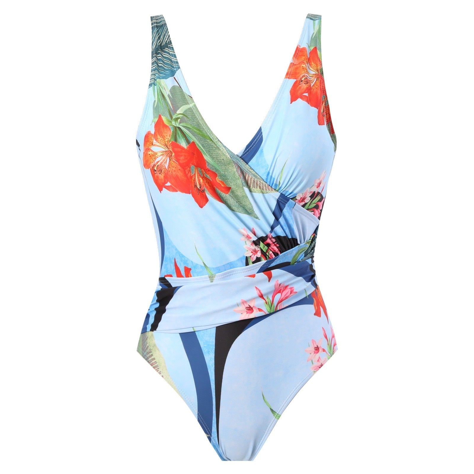 Two Piece Set Swimsuit Cross Belly Covering Printed Backless Sheath Dress Swimsuit