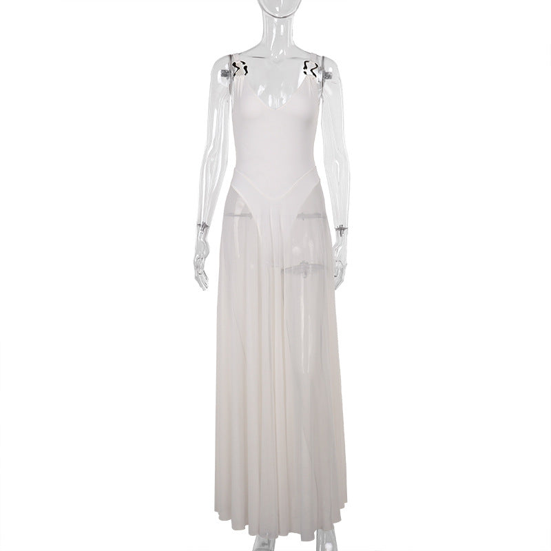 Autumn Sexy Maxi Dress Vacation Slim Fit Mesh A Line Dress