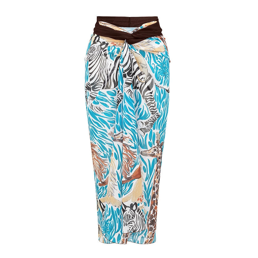 Swimsuit Blue Color Animal Print One Piece Swimsuit Women Long Skirt Two Piece Set