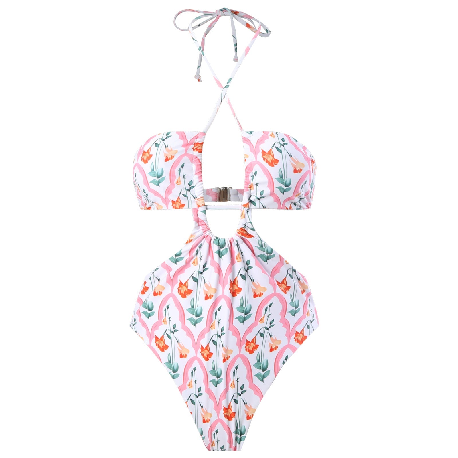 Sexy Double Sided One Piece Swimsuit Pleated Halter Bikini Suit Chiffon Dress