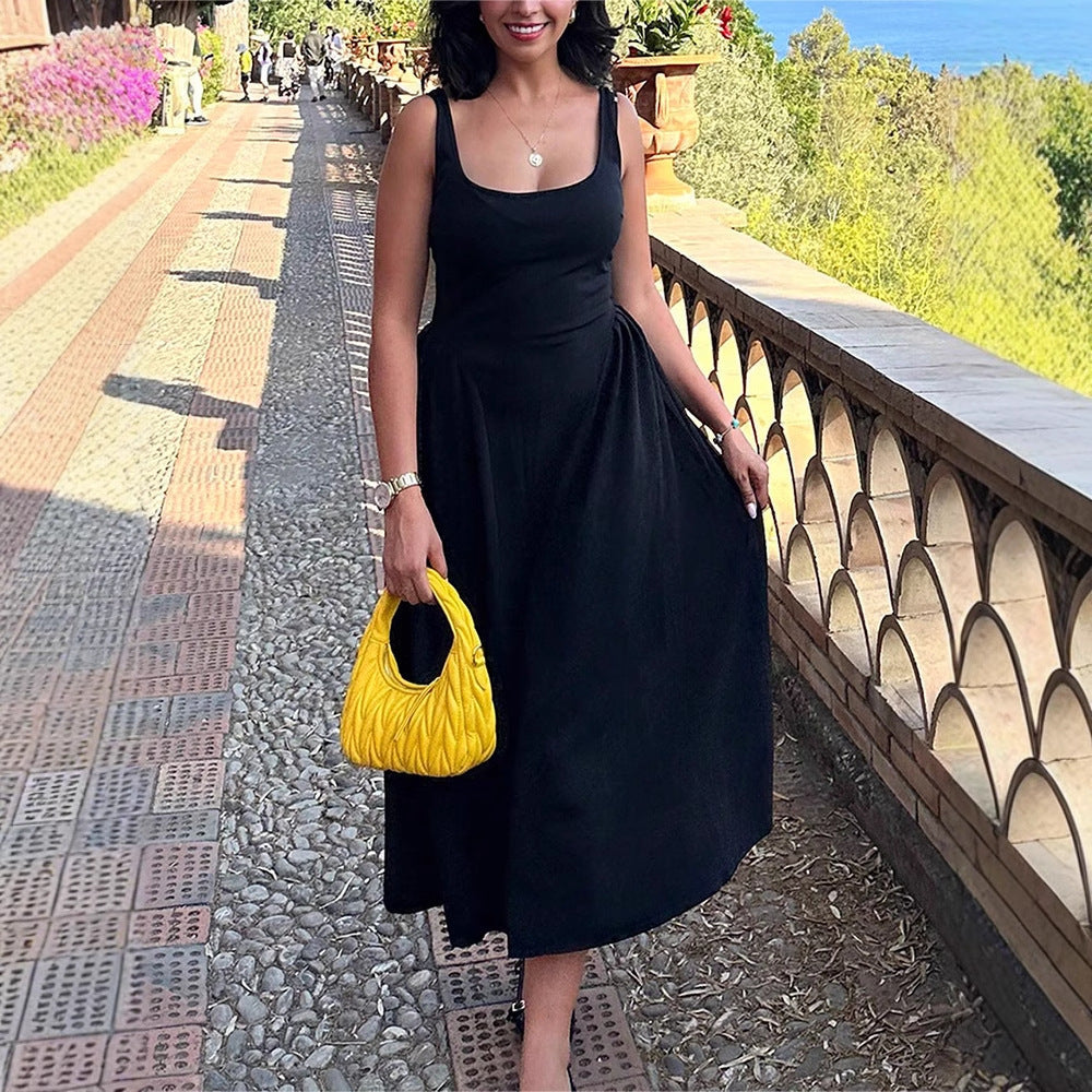 Summer Niche Design Spring Summer round Neck Backless Waist Trimming Sleeveless Dress