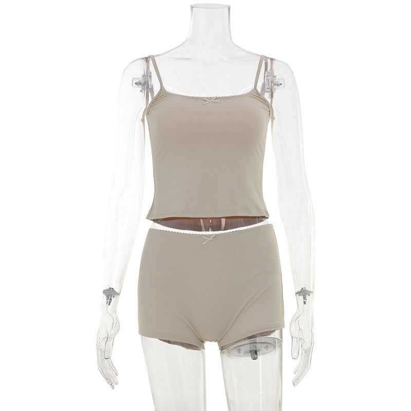 Summer Casual Cool Home Women Clothing Comfortable Soft Skin Strap Top Shorts Sexy Two Piece Sets