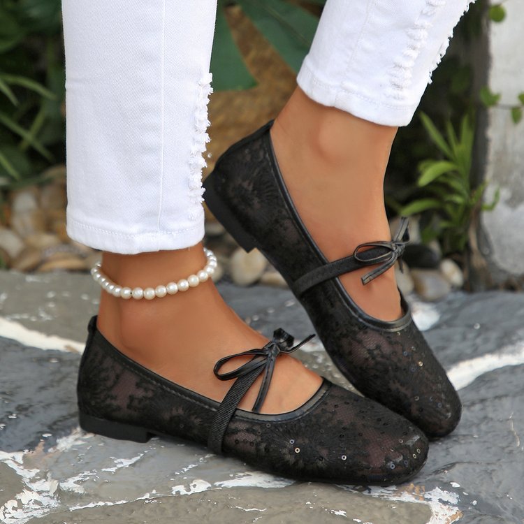Lace Square Toe Low Cut Shoes Women Women Bow Mary Jane Breathable Work Shoes