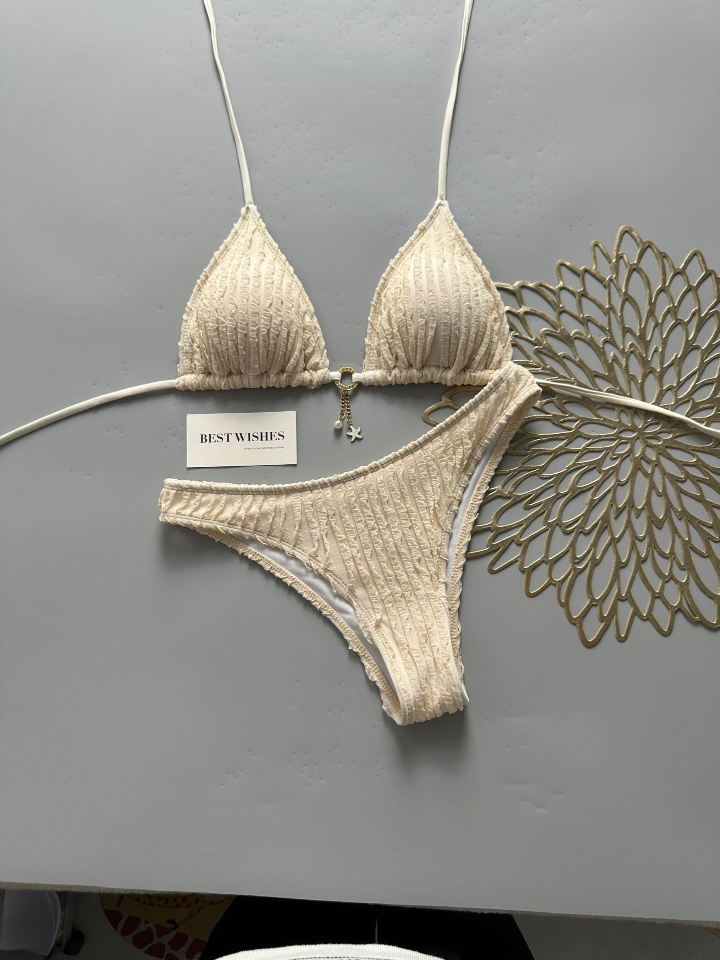 Fresh Hard Texture Cloth Drawstring Tied Swimsuit Bikini