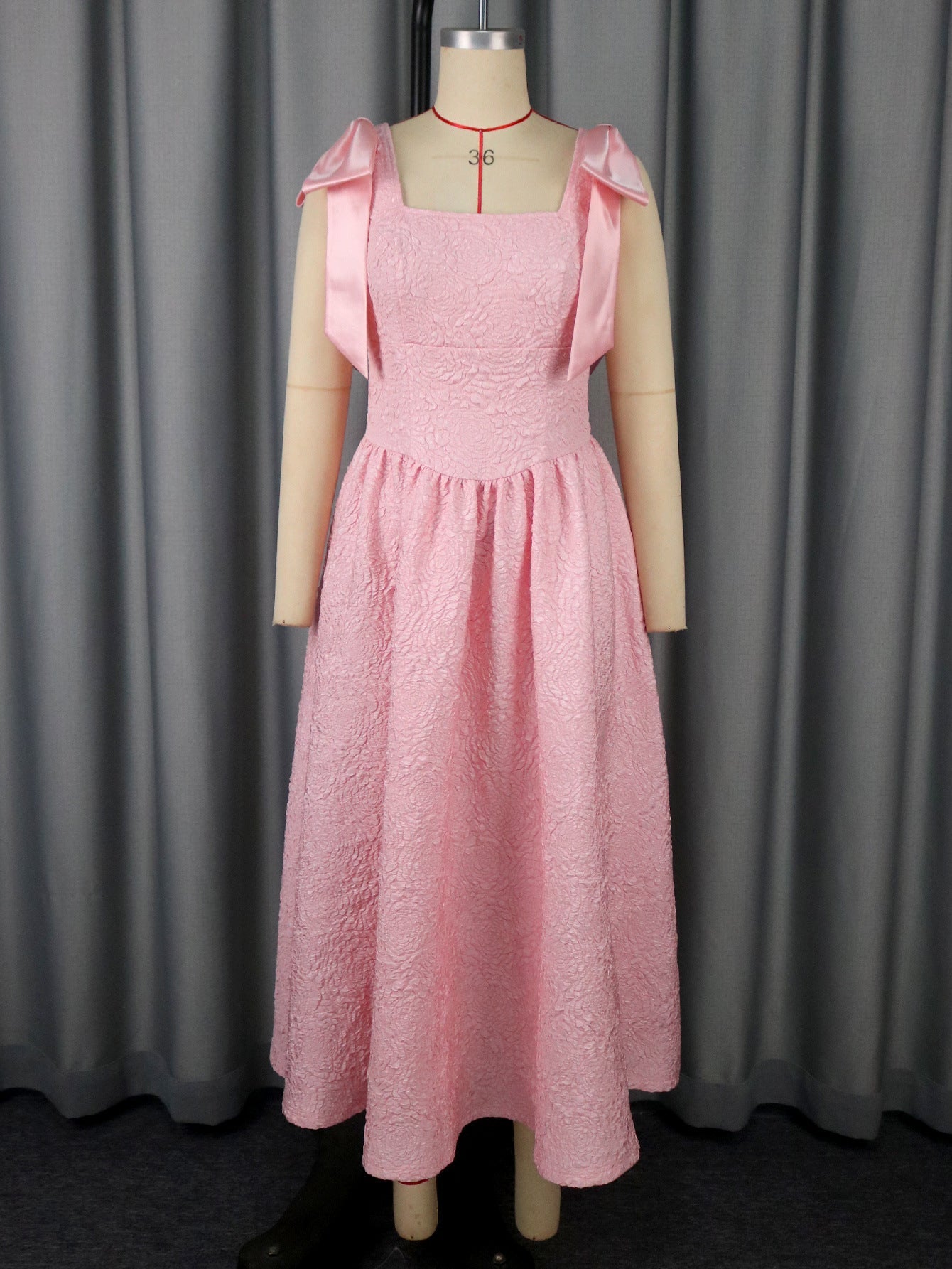 Women Clothing Elegant Bow Dress Jacquard High Waist a Swing Cocktail Evening Dress Party Dresses