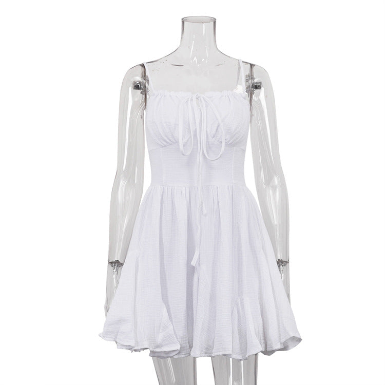 Cotton Champray Lace up Sexy Tube Top Suspender White Words Dress Women