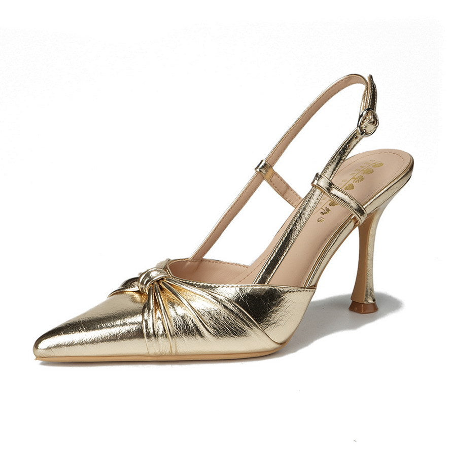 Nightclubs Goddess Stiletto Heels Bow Twisted Pana Pointed Toe Buckle Outdoor Sandals