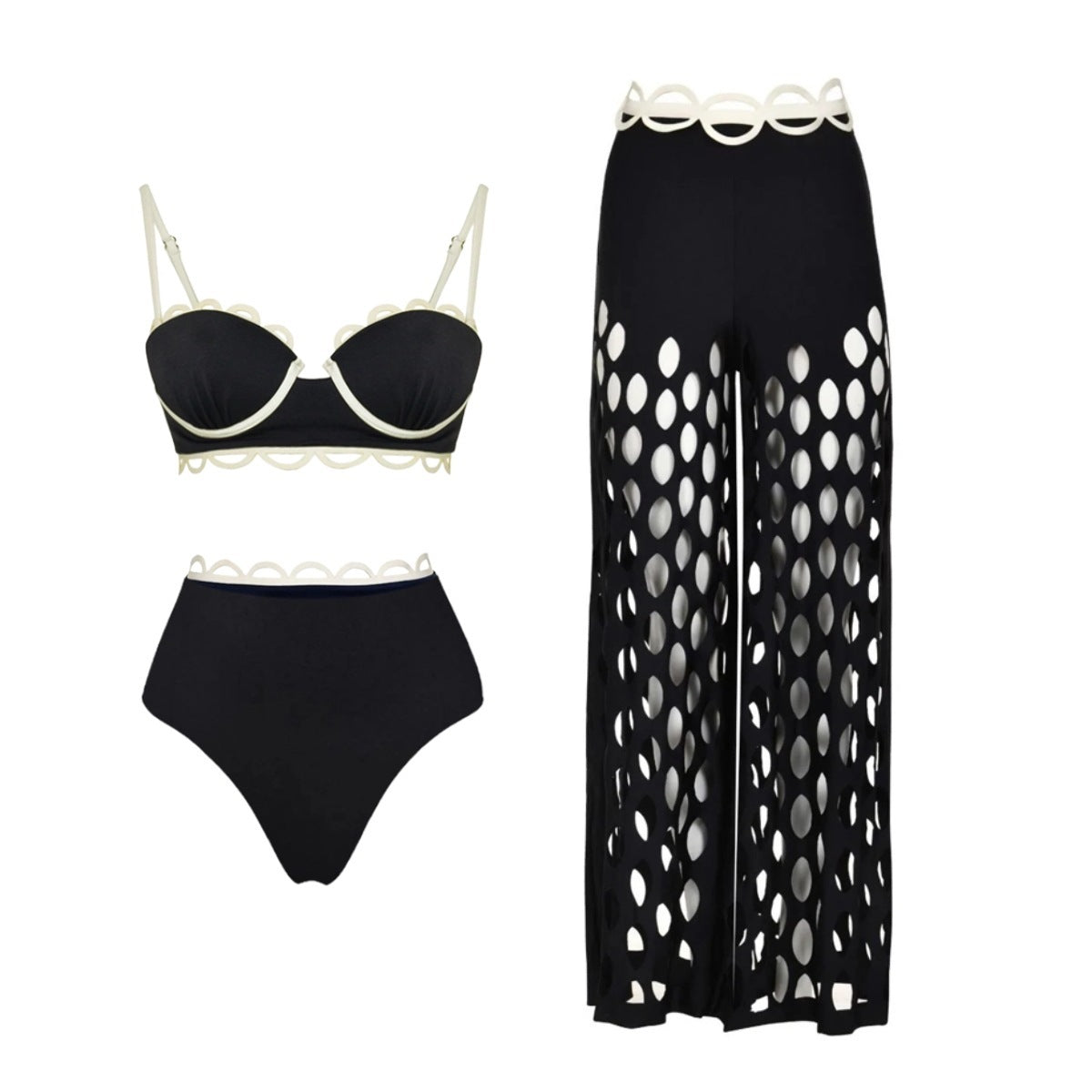 Swimsuit Black Niche High Grade Hollow Out Cutout Beach Pants One Piece Swimsuit Set Women