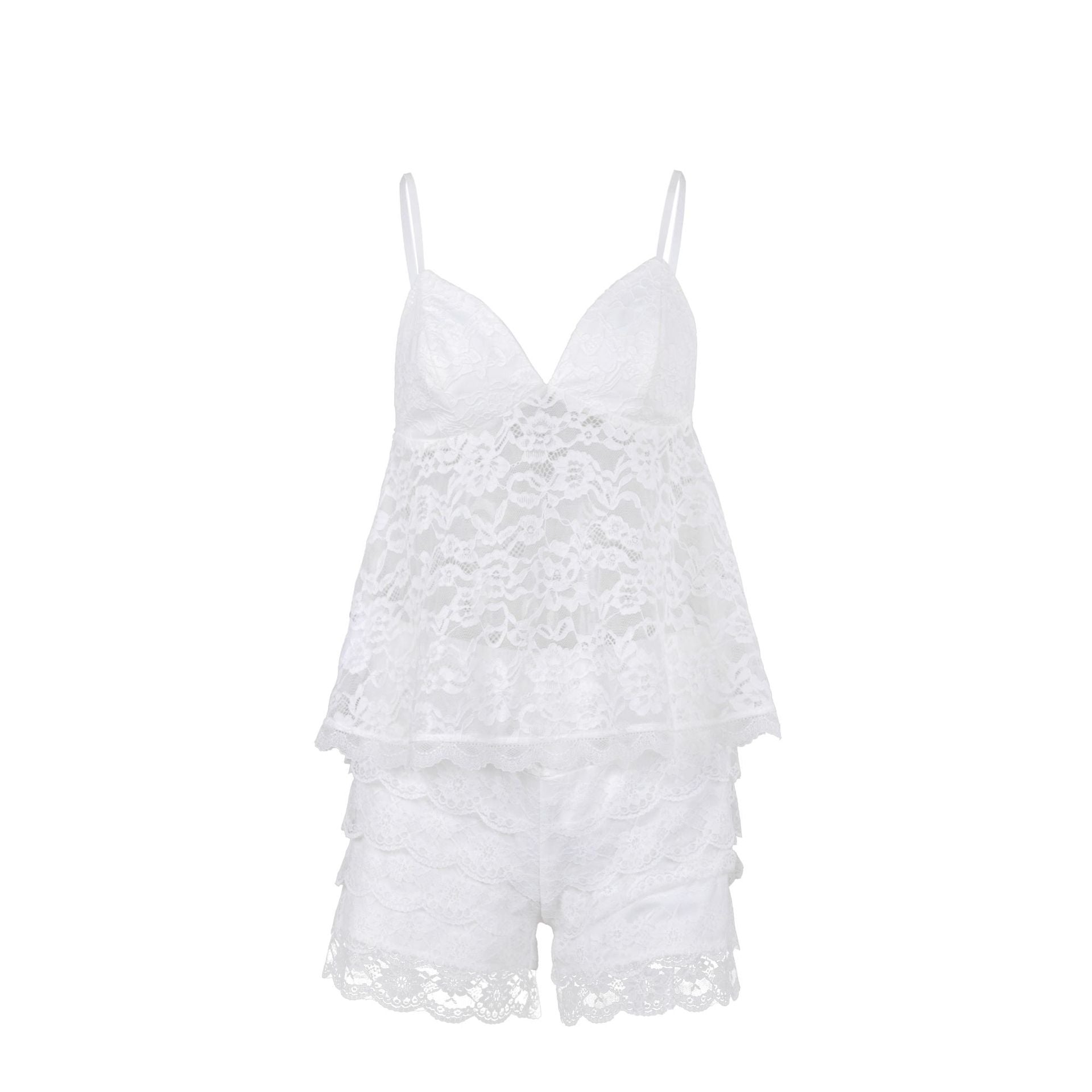 Solid Color Lace Beauty Back Camisole Lace Shorts Two Piece Pajamas Women Summer Home Wear