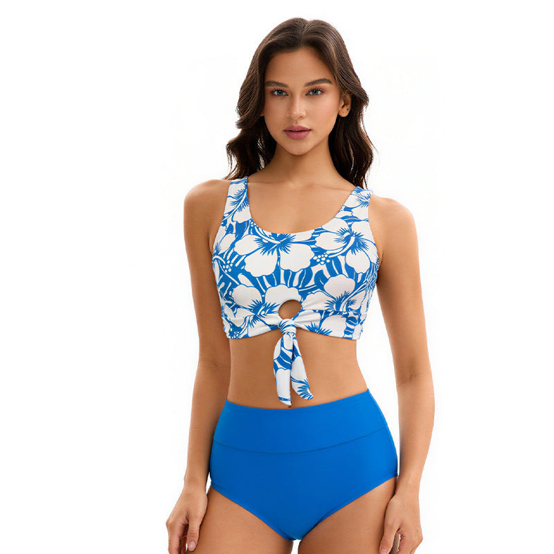 Bikini Sexy Print Split High Waist Conservative Swimsuit Ladies