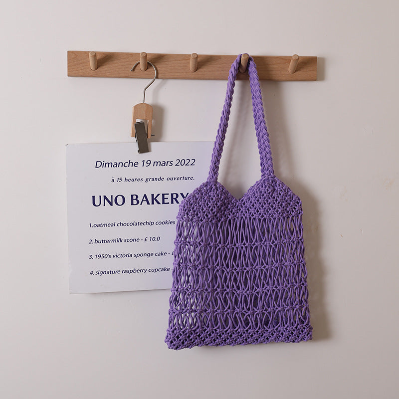 Hollow Out Cutout One Shoulder Cotton Thread Woven Bag Floral Straw Bag Vacation Beach Bag Women Bag