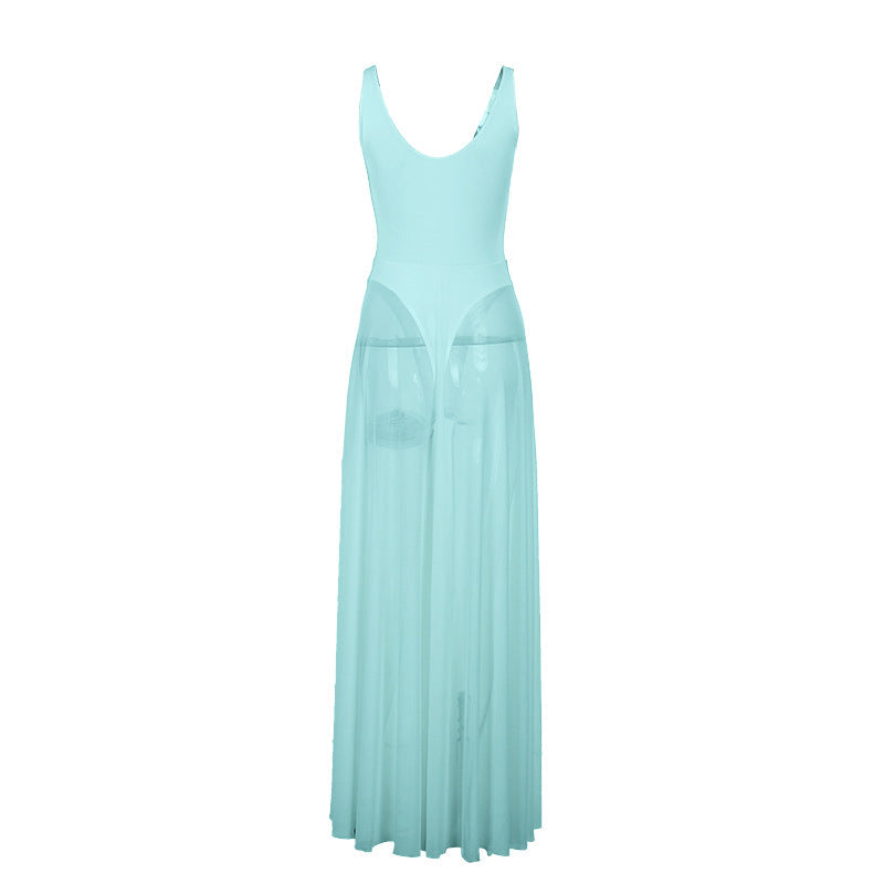 Autumn Sexy Maxi Dress Vacation Slim Fit Mesh A Line Dress