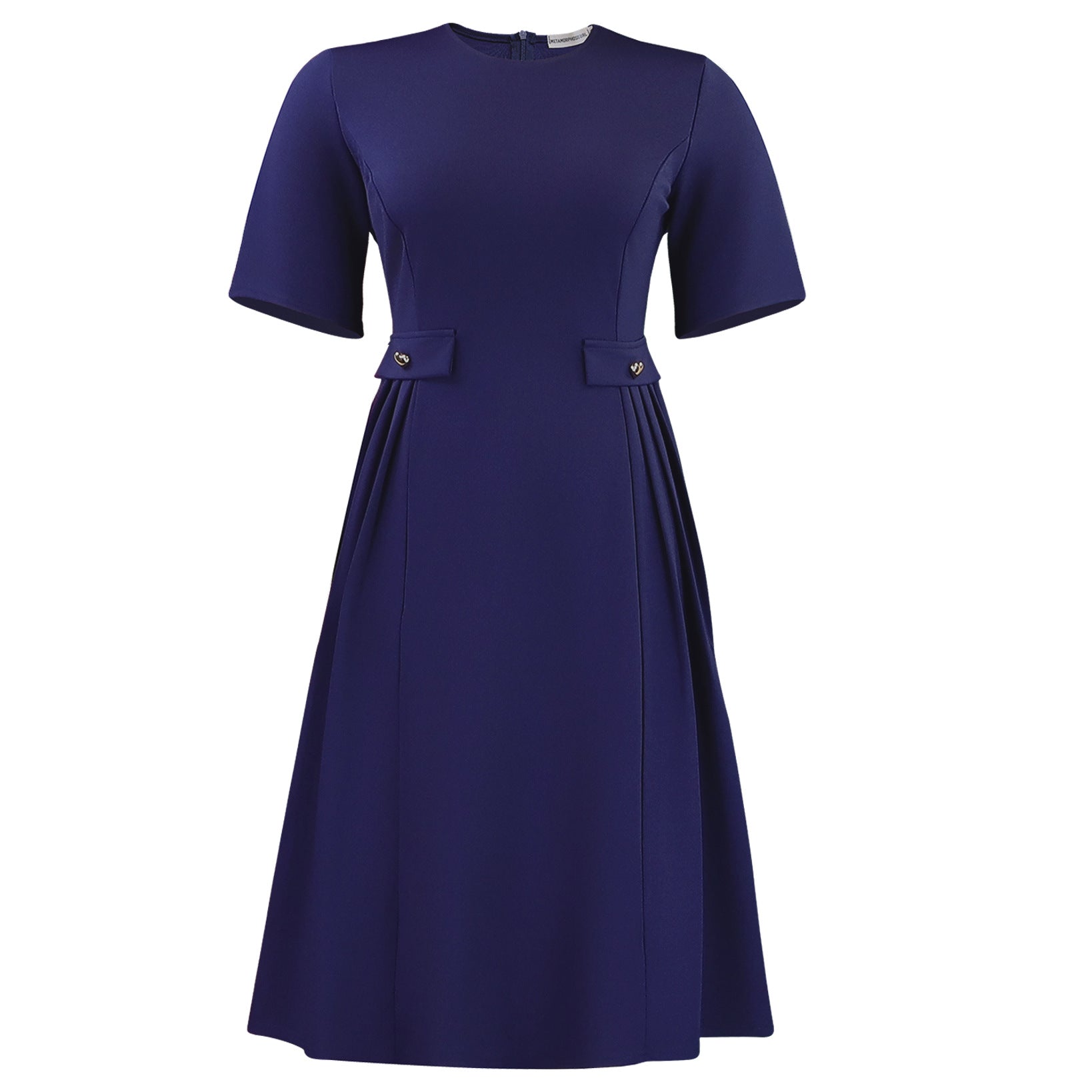 Women Wear Summer round Neck Short Sleeve Elegant Solid Color Midi Dress