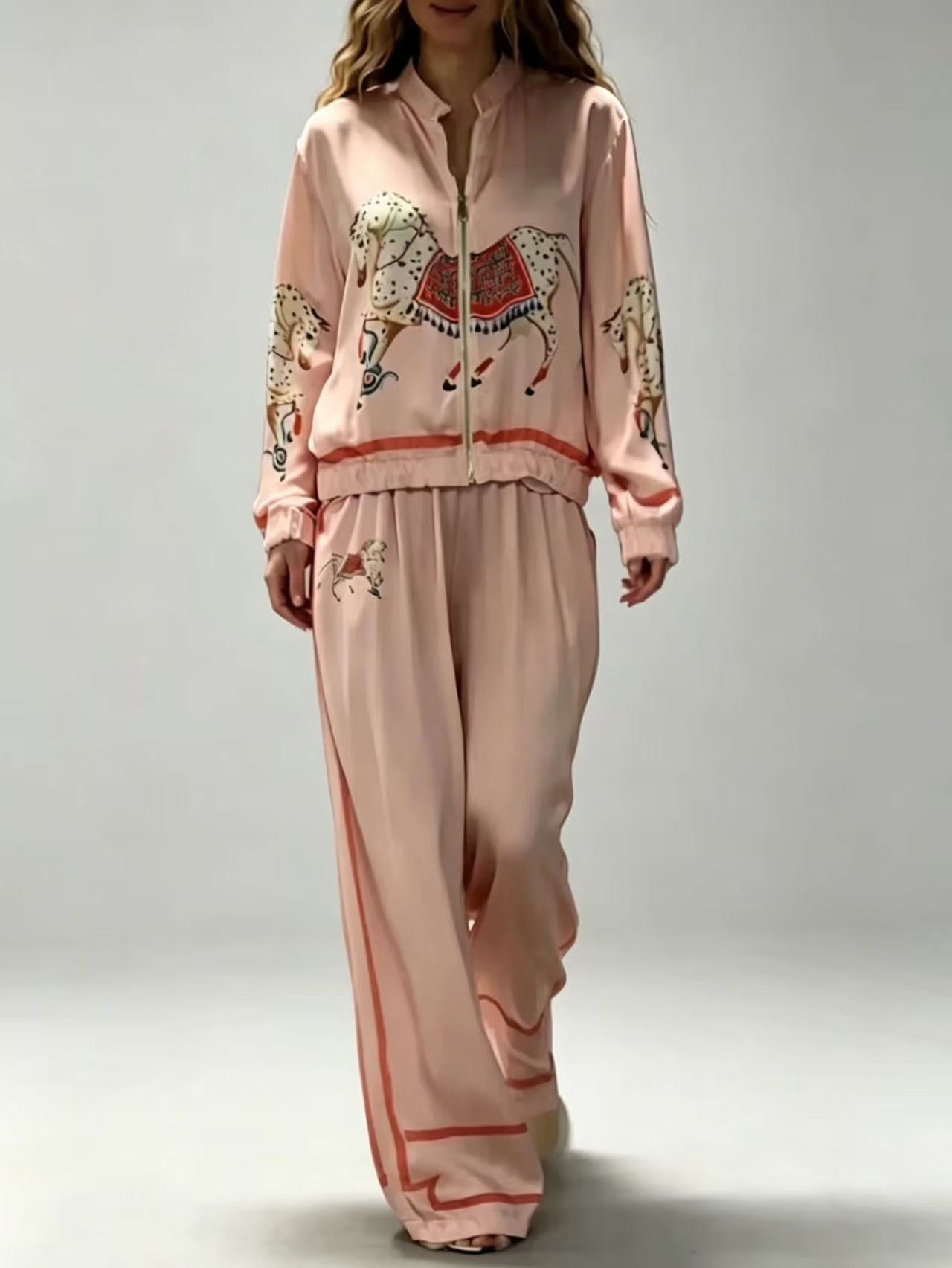 Summer Sexy Print Coat Two Piece Sets Pants