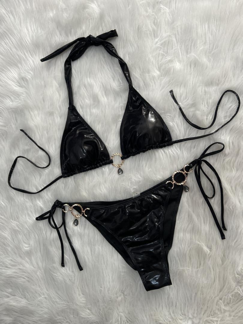 Bikini Swimsuit Split Bright Crystal Solid Color Sexy Beach Vacation Tied Swimsuit