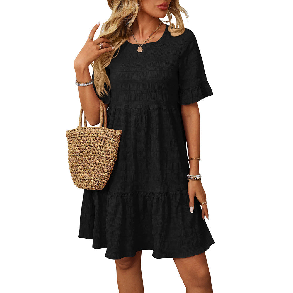 Spring Summer Women Clothing Loose Casual Short Sleeve Flowy Dress
