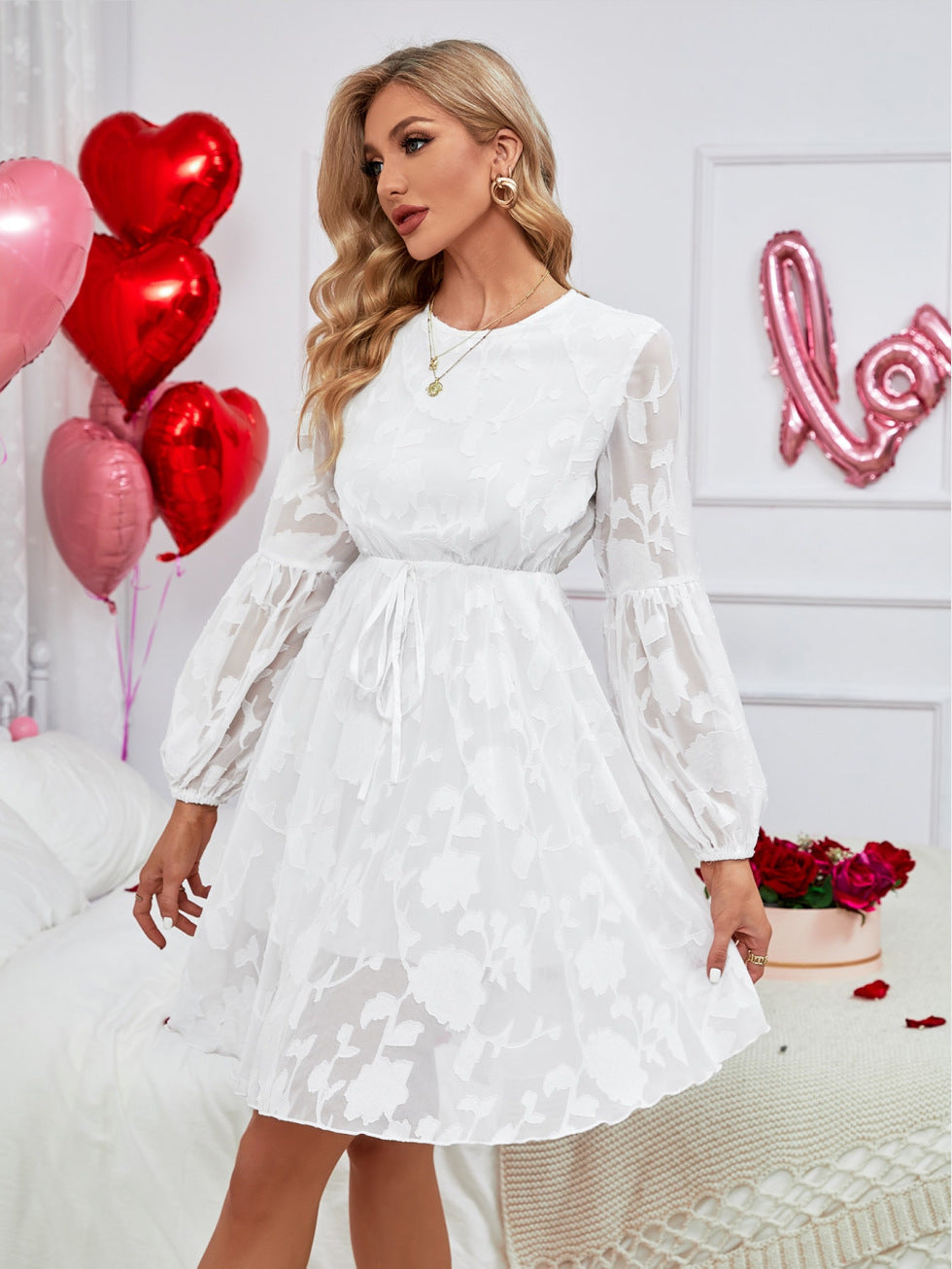 Women Spring Autumn Summer Elegant Floral Dress Long Sleeve Dress