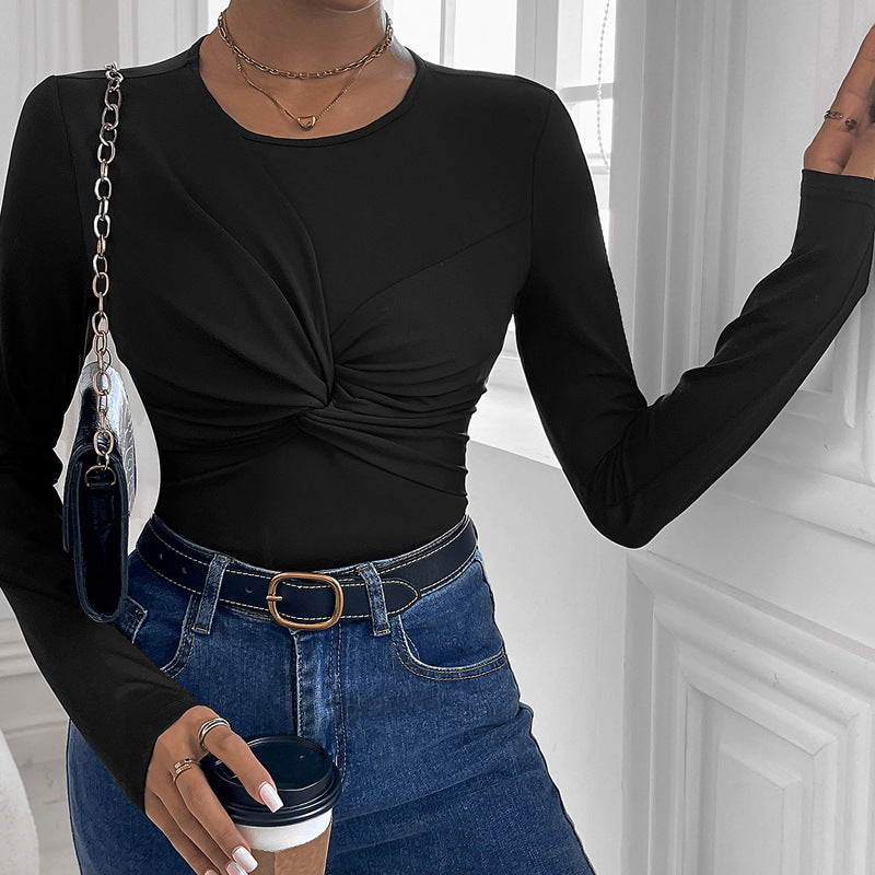 Fall Women Clothing Black Twisted round Neck Jumpsuit