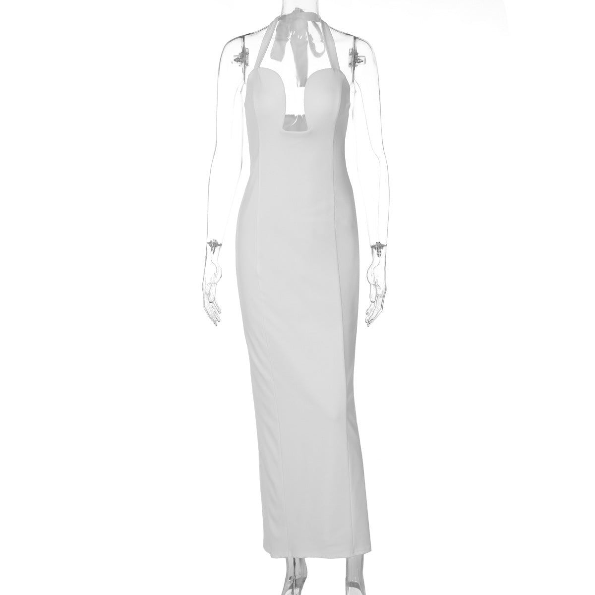 Summer Sexy Hollow Out Cutout Corset Slim Solid Color Sheath Long Halter Dress