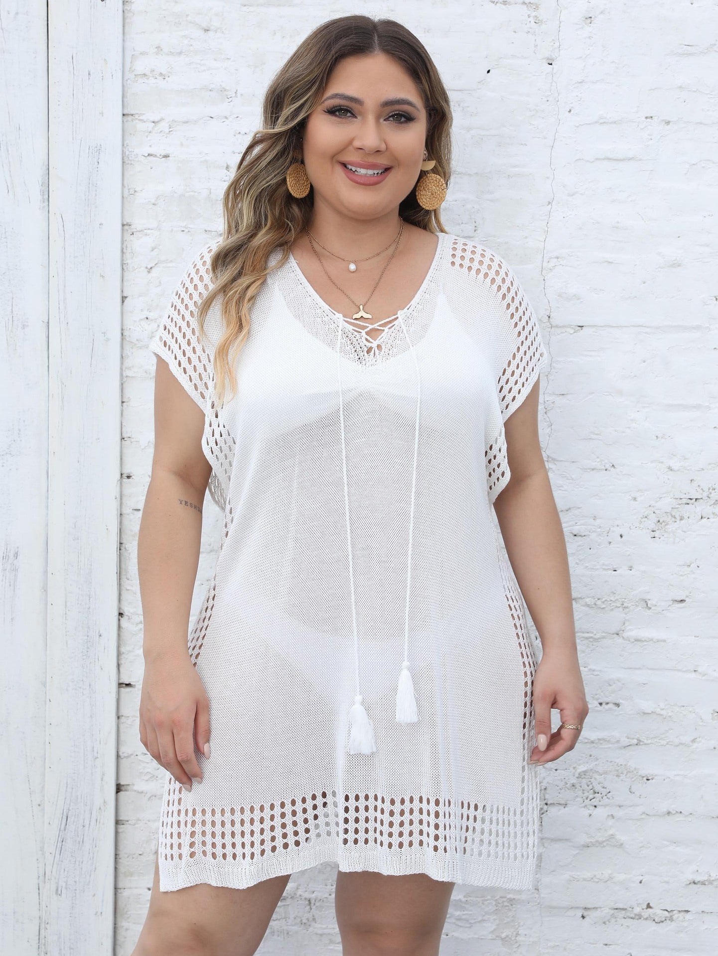 Women Dress Deep V Plunge Lace up Shirt Vacation Beach Beach Cover Up