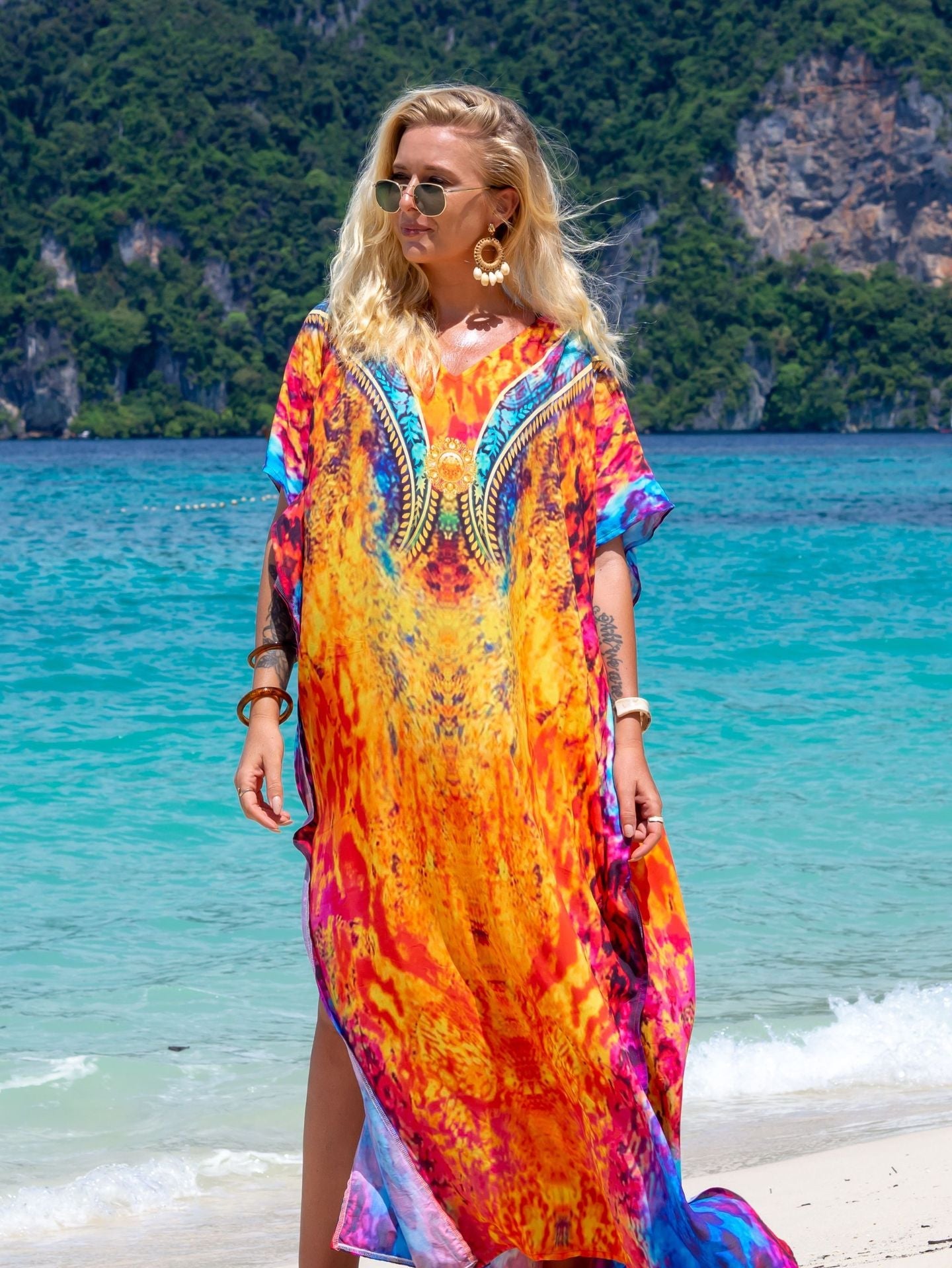 Printed Robe Seaside Holiday Sun Protection Shirt Beach Dress Bikini Swimsuit Blouse Outer Wear