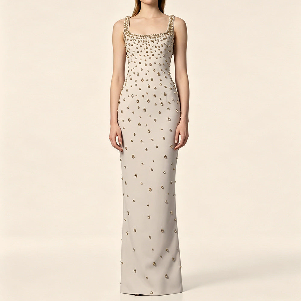 Vest Formal Dress Stars Heavy Industry Beads Diamond Embedded Stretch Maxi Dress
