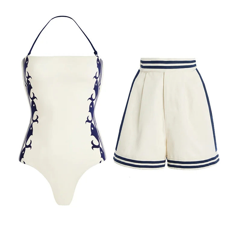 Swimsuit Navy Halter One Piece Swimsuit Set Women