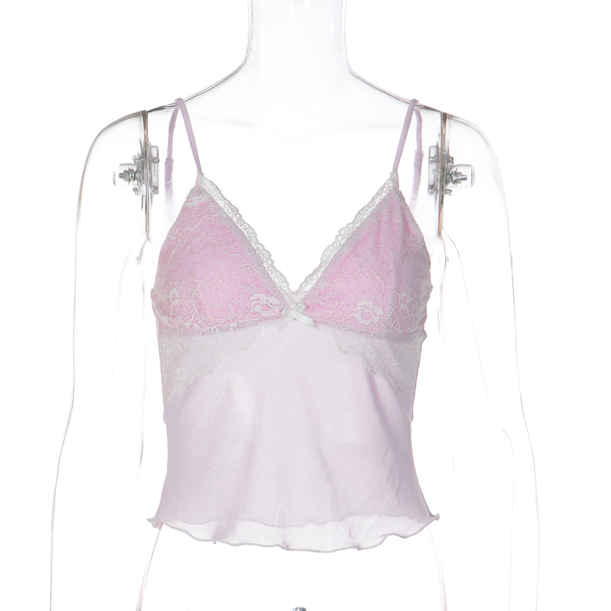 Women Clothing Spring Sexy V neck Lace Edge All Match Sling Small Tank Top