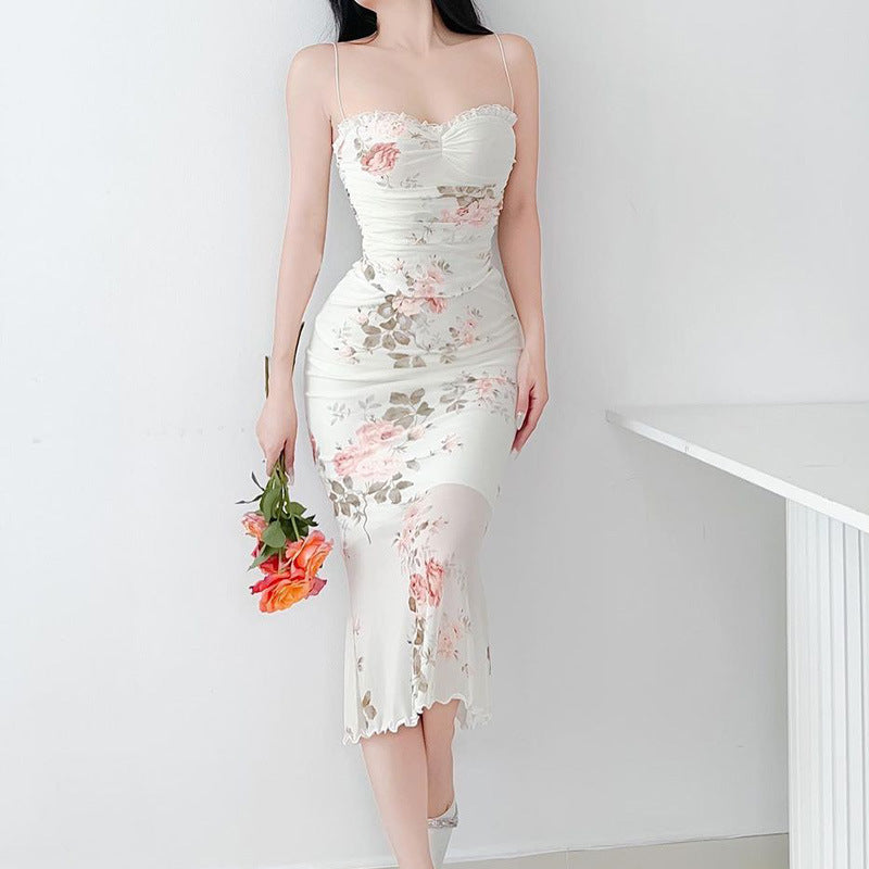 Strap Pure Print Dress Summer Sexy Wind Dress for Women