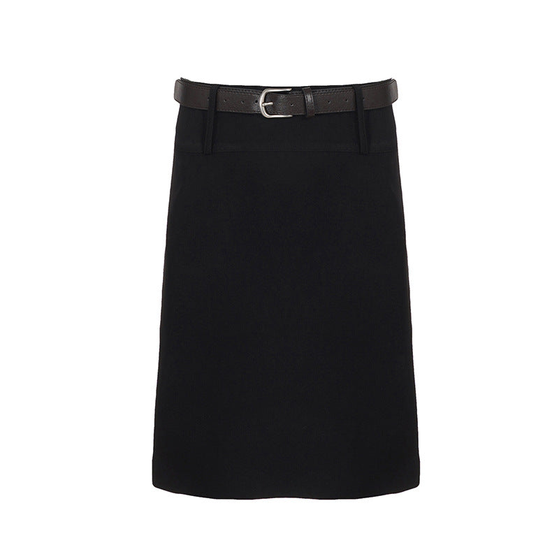 Elegant Office Solid Color High Waist A line Skirt Urban Minimalist All Match Lightly Mature Skirt with Belt