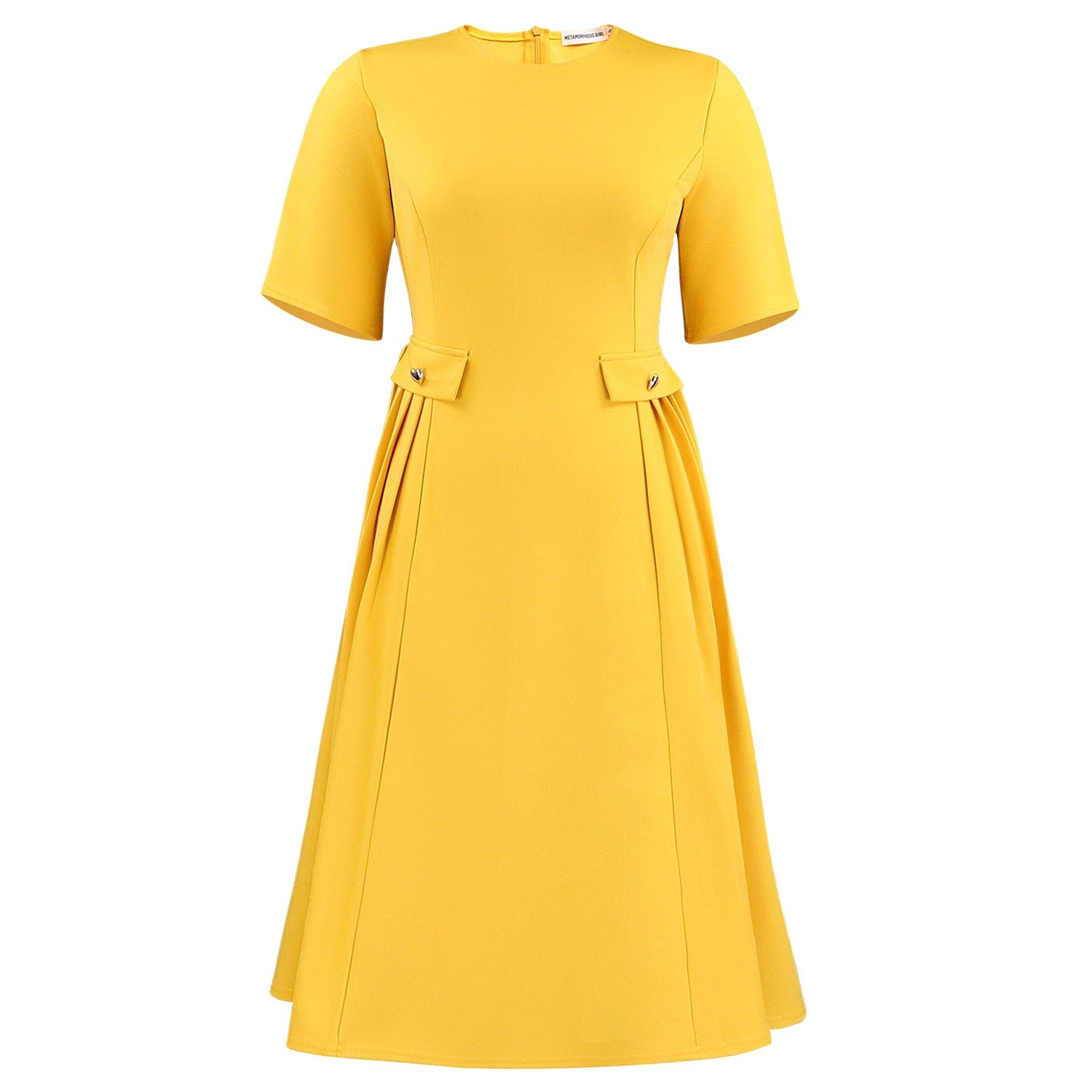 Women Wear Summer round Neck Short Sleeve Elegant Solid Color Midi Dress