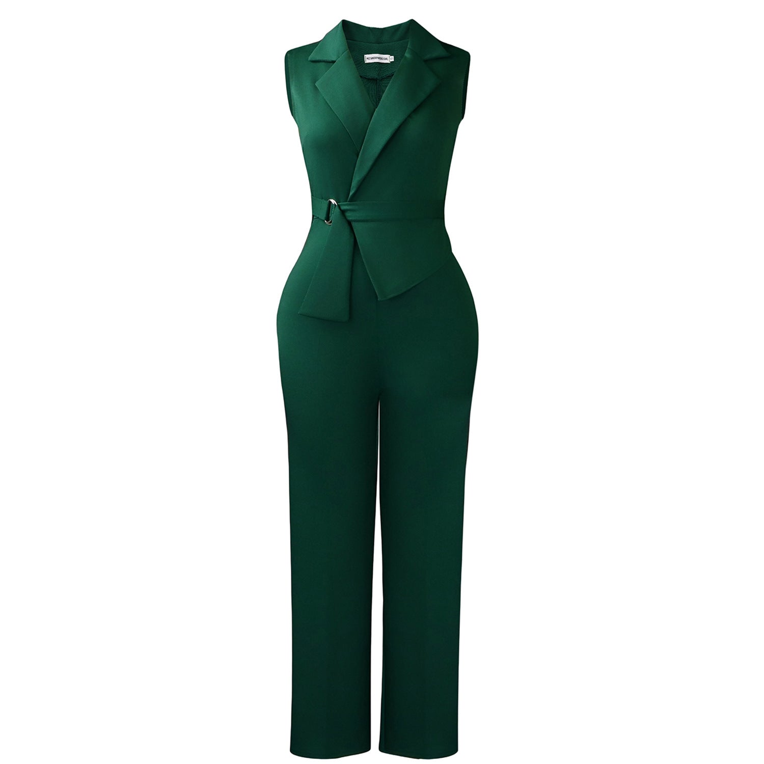 Summer Solid Color Sleeveless Collar Lace up Wide Leg Pants Jumpsuit