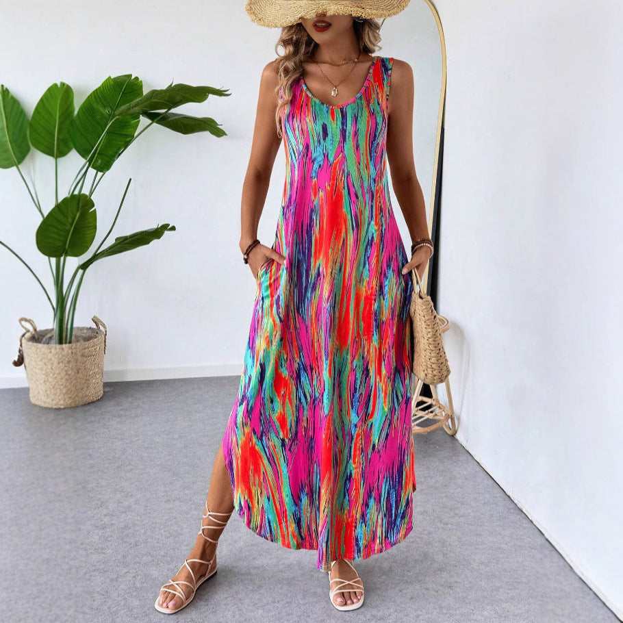 Summer Printed Sleeveless Slim Fit Slim Fit Sleeveless Dress
