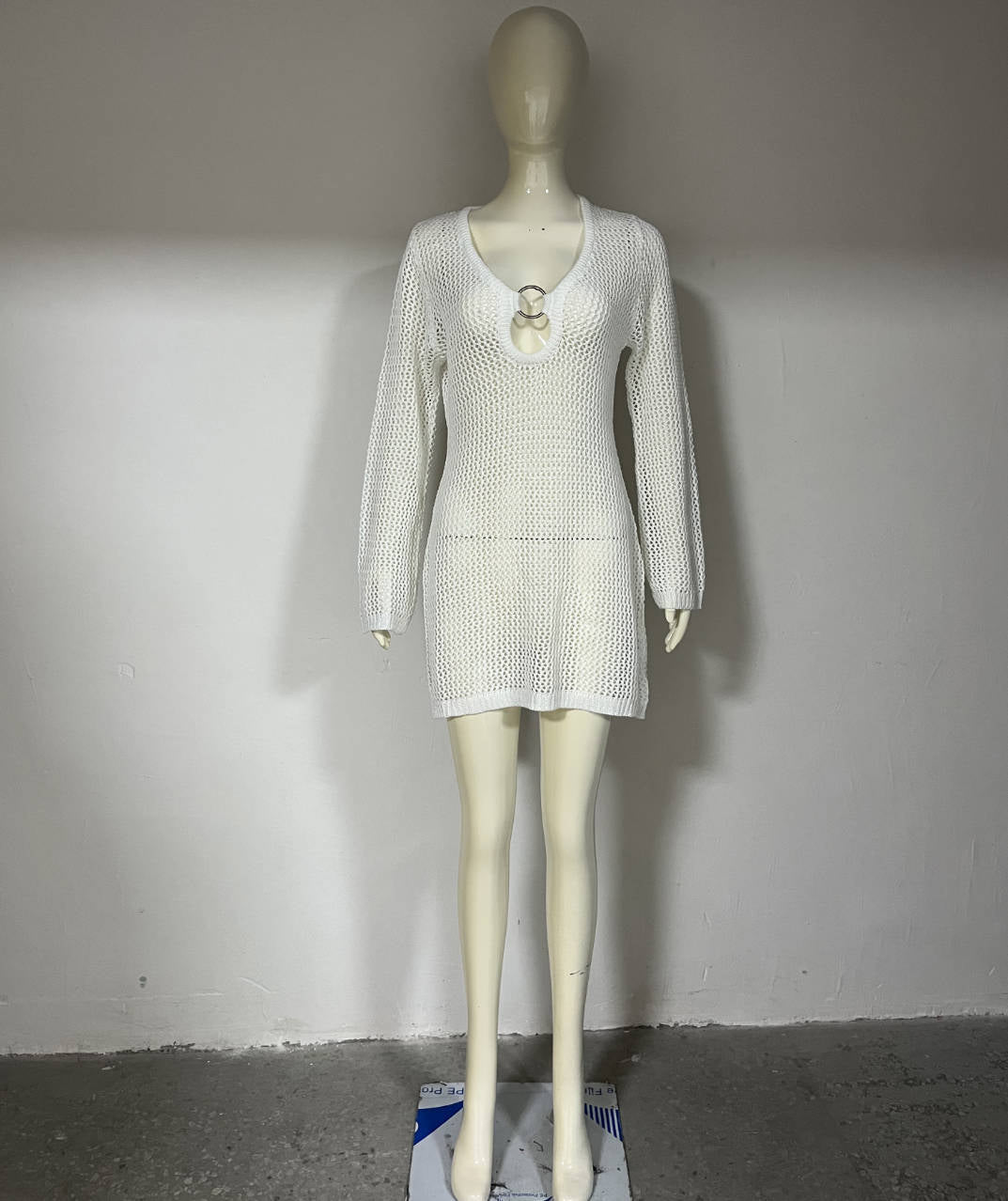 Sexy Ring Long Sleeve Hollow Out Cutout Beach Dress Spring Summer Seaside Dress Women