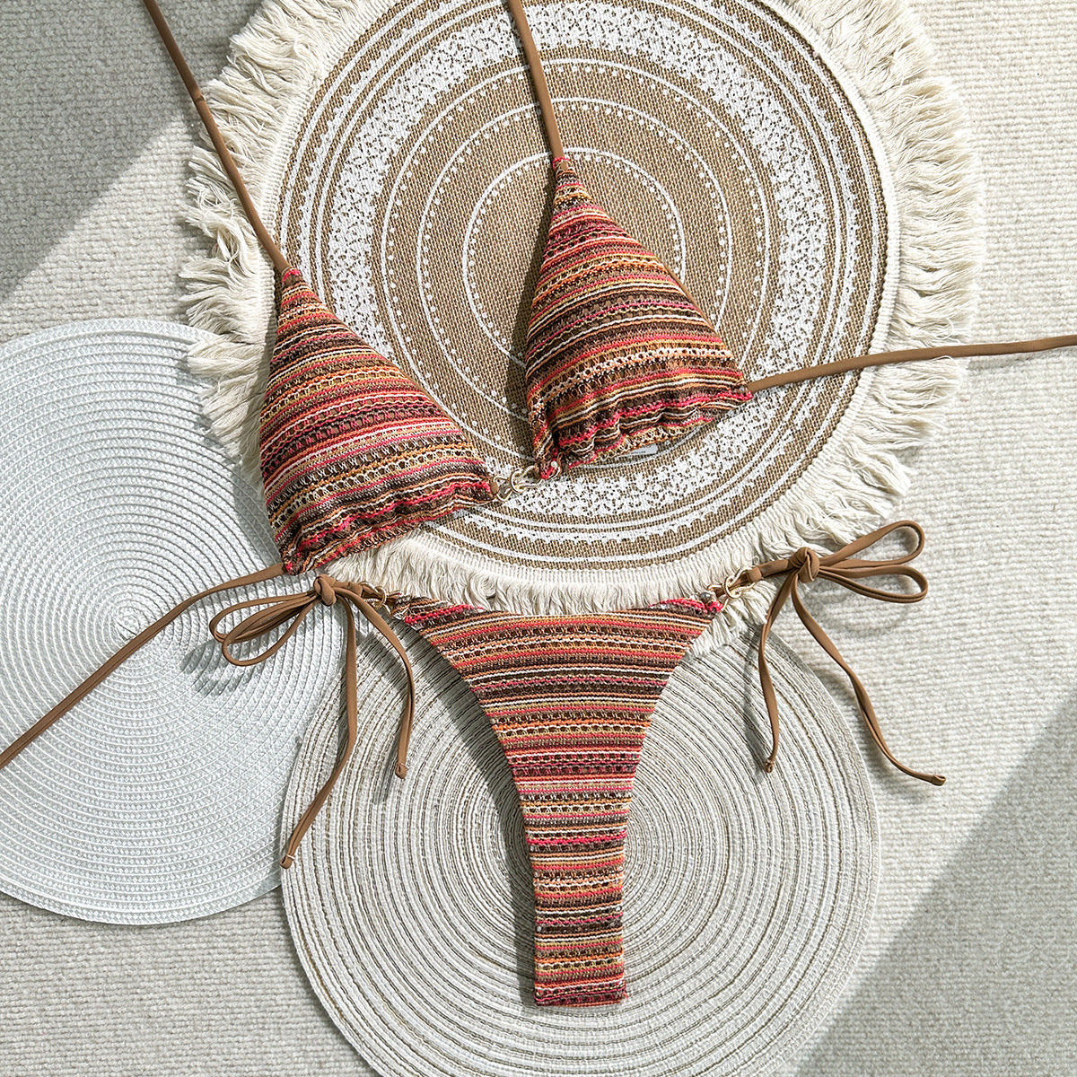 Striped Contrast Color Beach Vacation Split Swimsuit Sexy Bikini