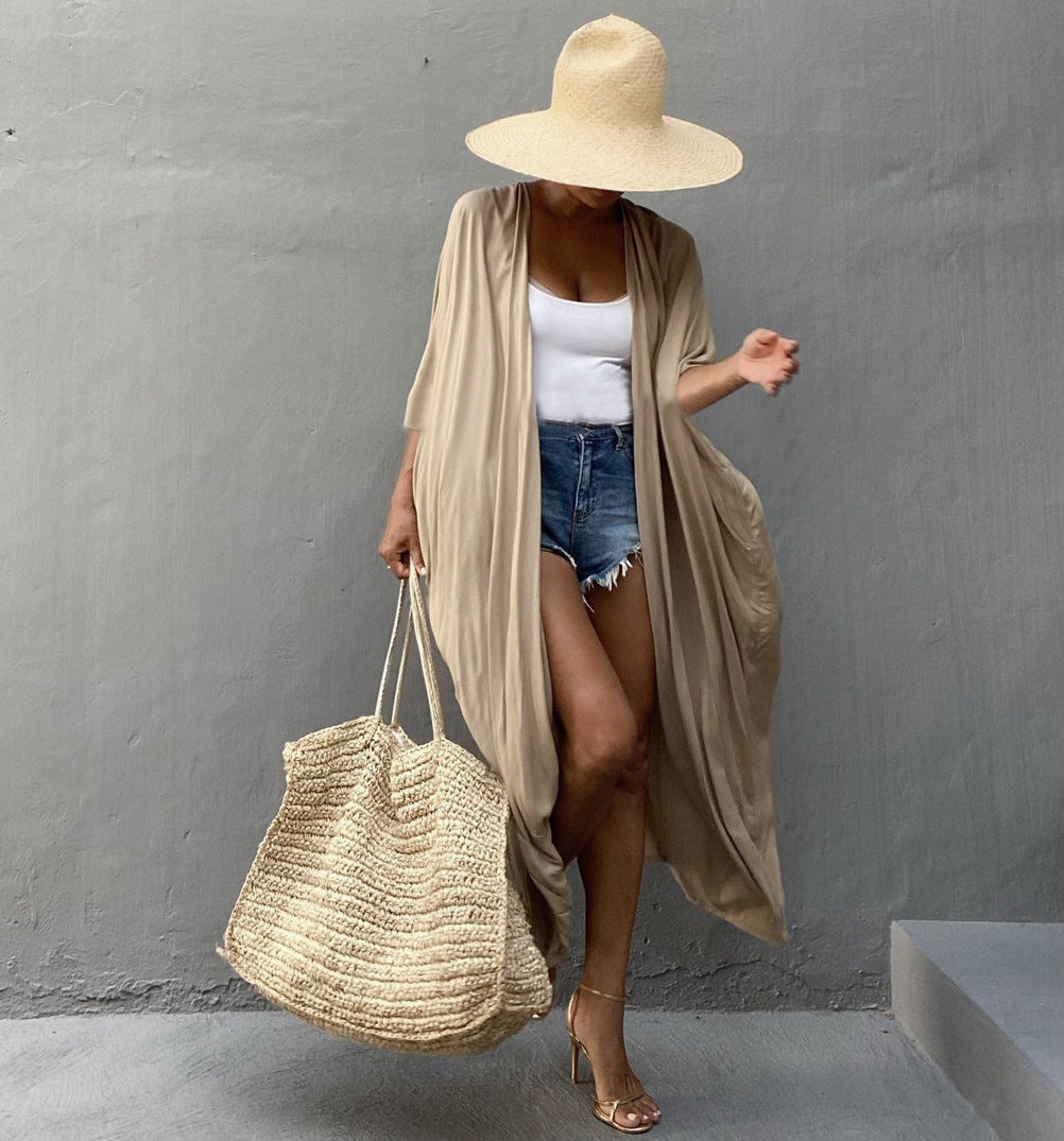 Rayon Solid Color Cardigan Holiday Casual Beach Bikini Cover 5 Colors