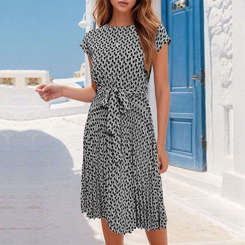 Summer Women Printed Pleated Dress
