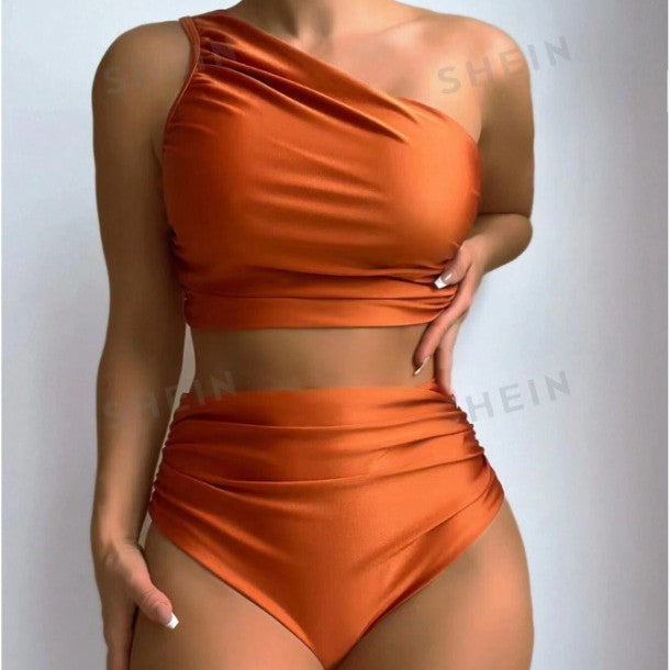 High Waist Solid Color Bikini Swimsuit Women Split Swimsuit Bikini