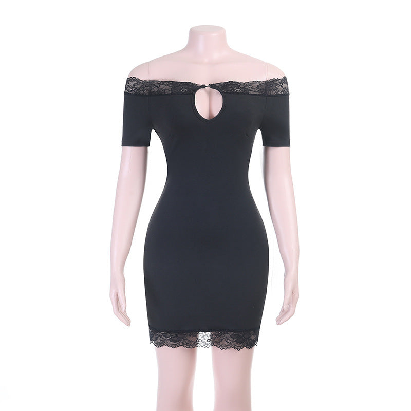 Socialite Sexy off Shoulder Stitching Lace Slim Short Dress