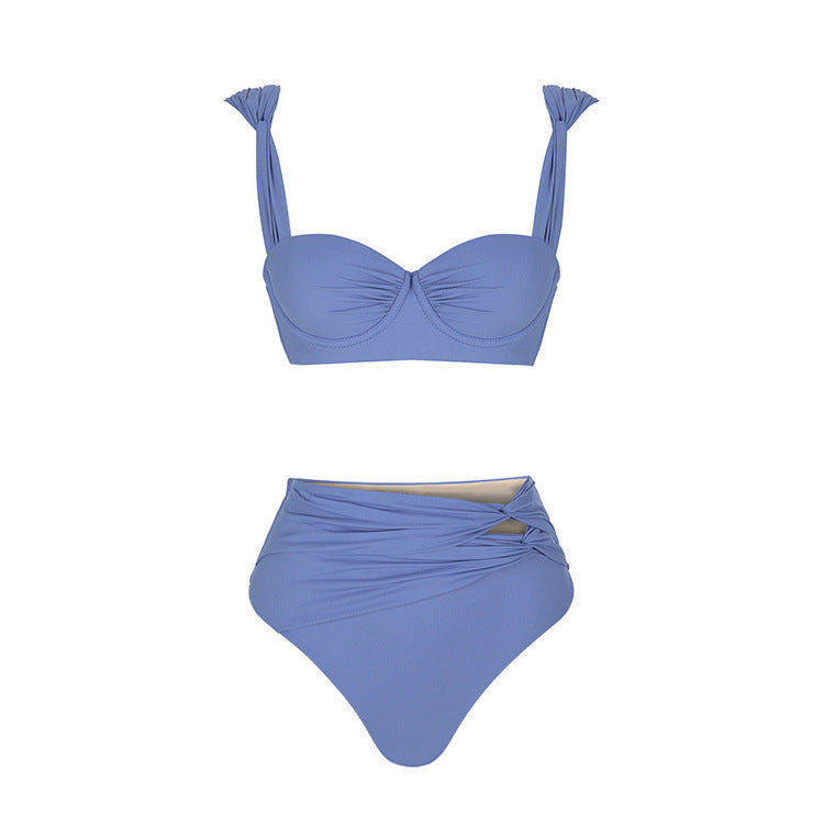Round Buckle Decorative Color Matching Hollow Out Cutout out Swimsuit Set Women