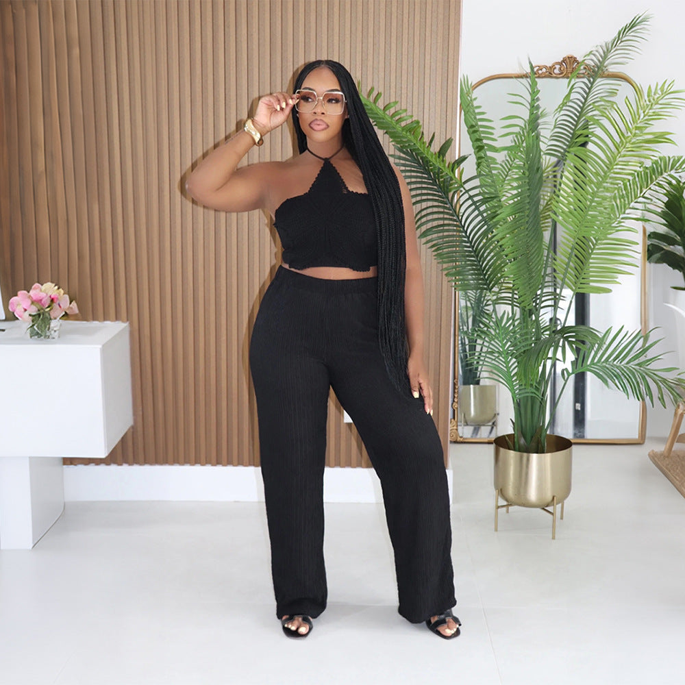 Women Clothing Two Piece Sets Pants Women Clothing Solid Color Trousers Camisole Two Piece Sets
