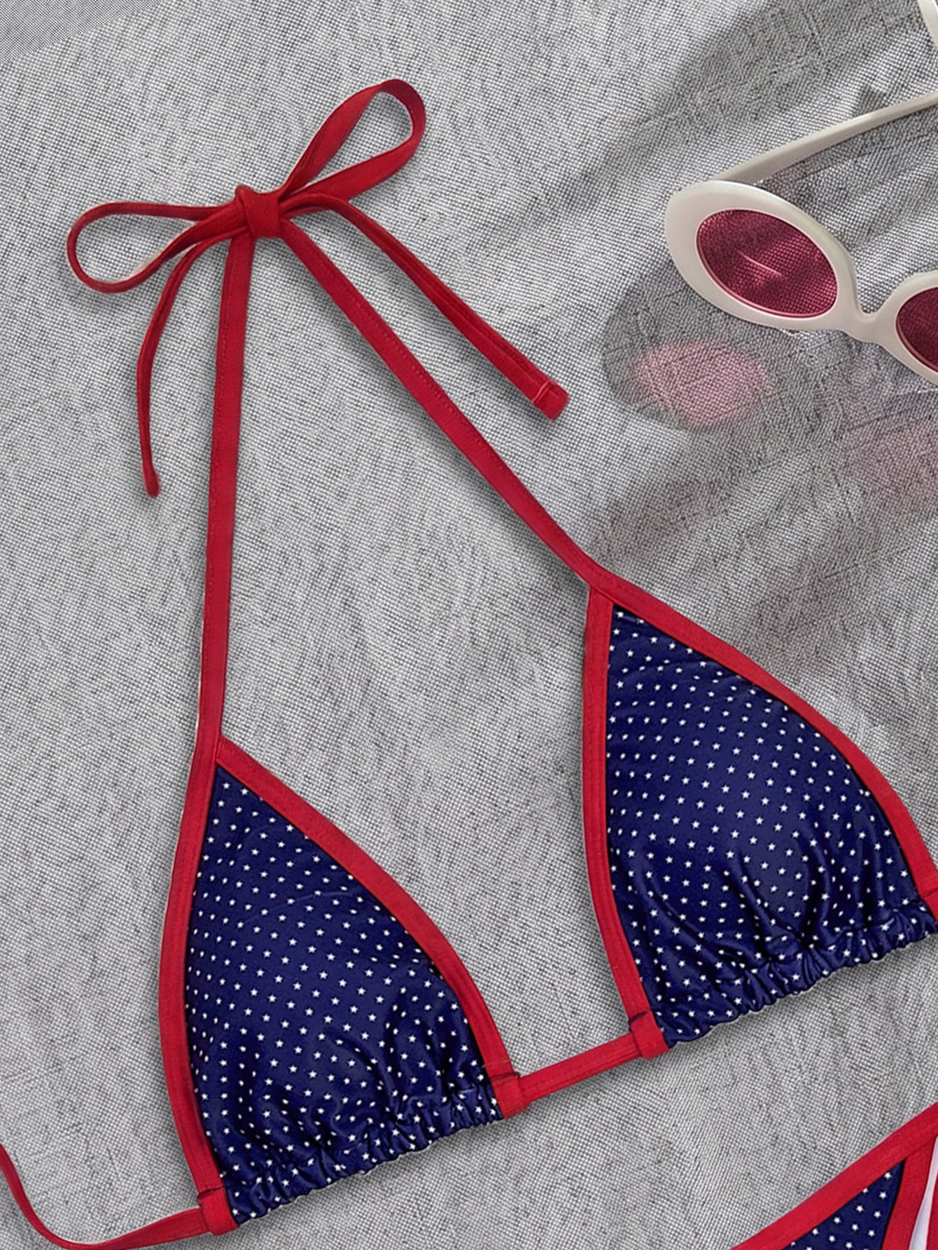 Contrast Color Printed Swimsuit Halter Strap Seaside Bikini Sexy Split Low Waist Bikini