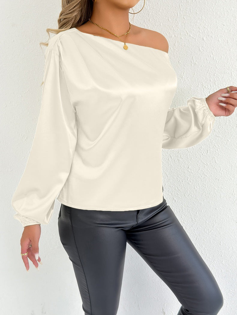 Women Clothing Summer Satin Shirt White Women Long Sleeve Satin Shirt