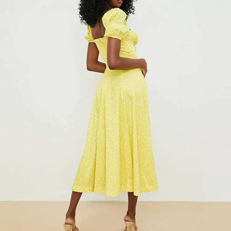 Women's Summer Puff Sleeve Floral Maxi Dress