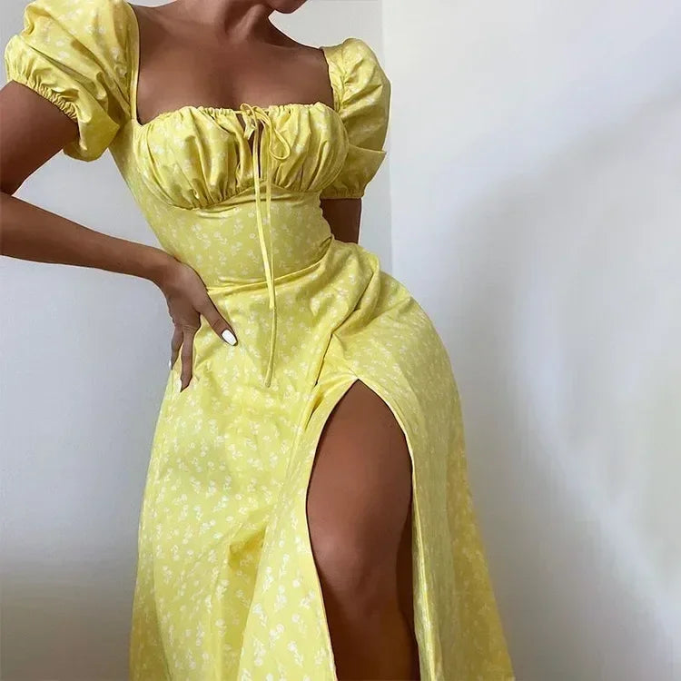 Women's Summer Puff Sleeve Floral Maxi Dress