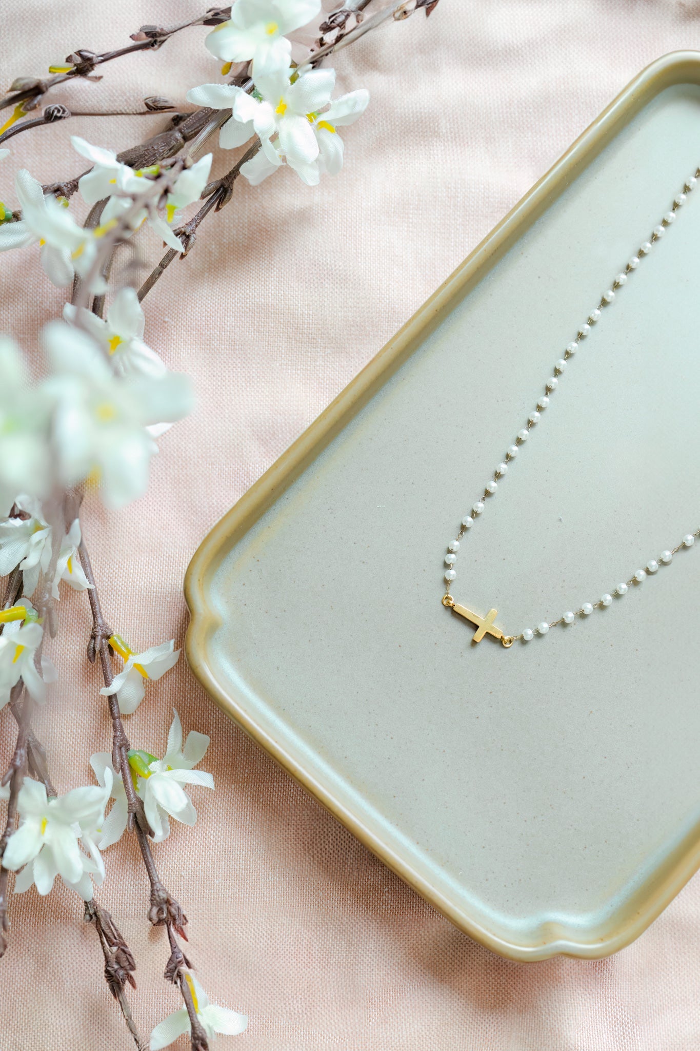 Necklace: Pearl with Gold Cross