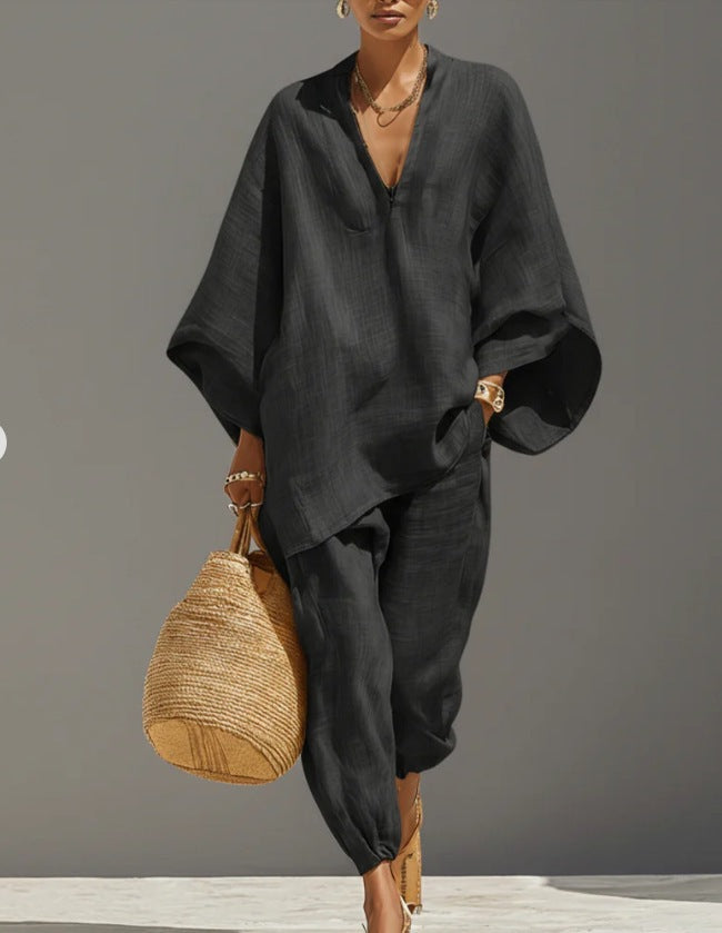 Women’s Casual Solid Color Two Piece Shirt Set