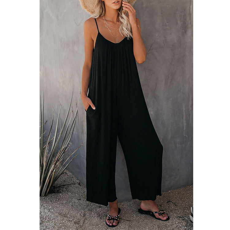 Women's Pleated Chest Cross-Strap Jumpsuit